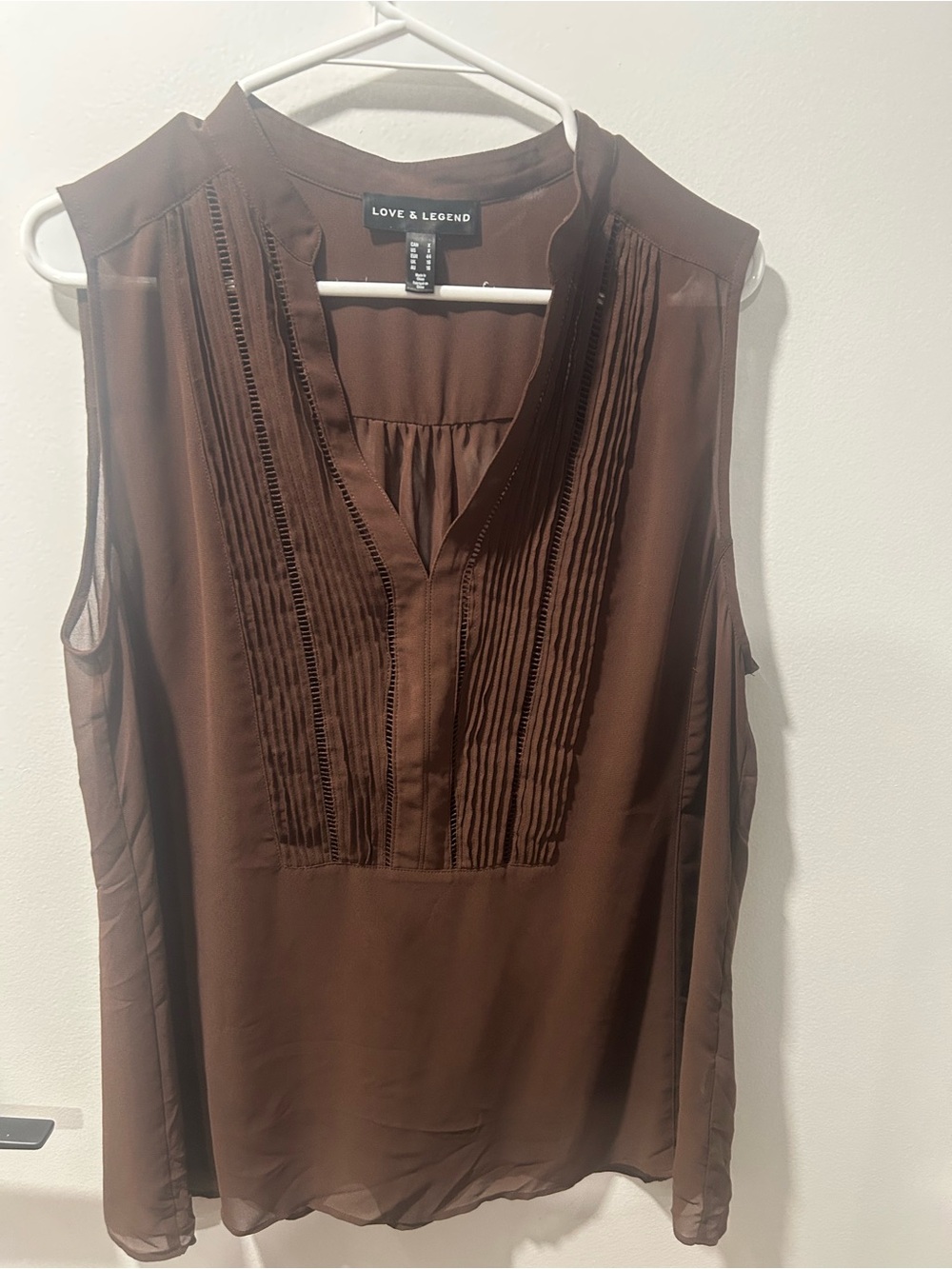 Love & Legend Brown Sleeveless Pleated Blouse – Women’s XL